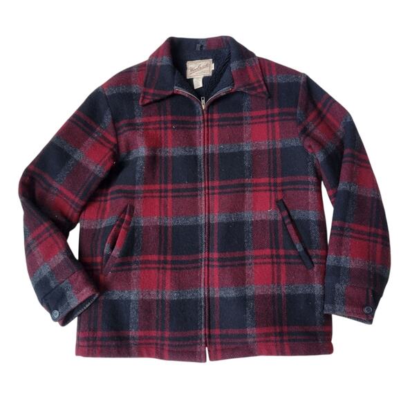 Woolrich Sherpa Fleece Lined Wool Blend Plaid Vintage Jacket Men’s Medium - Picture 1 of 6